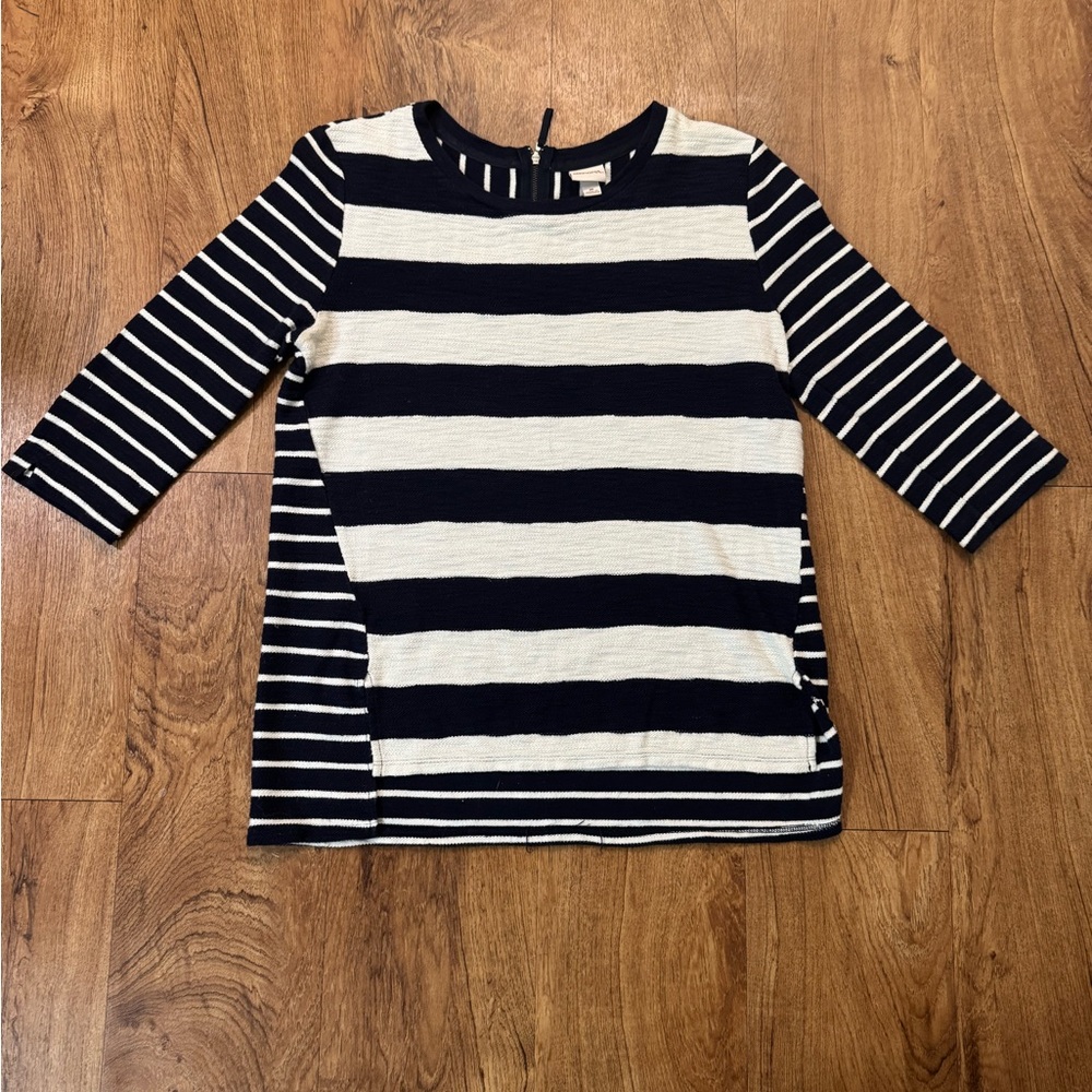 Merona Women’s Size Medium M Navy and White Striped Sweater 100% Cotton